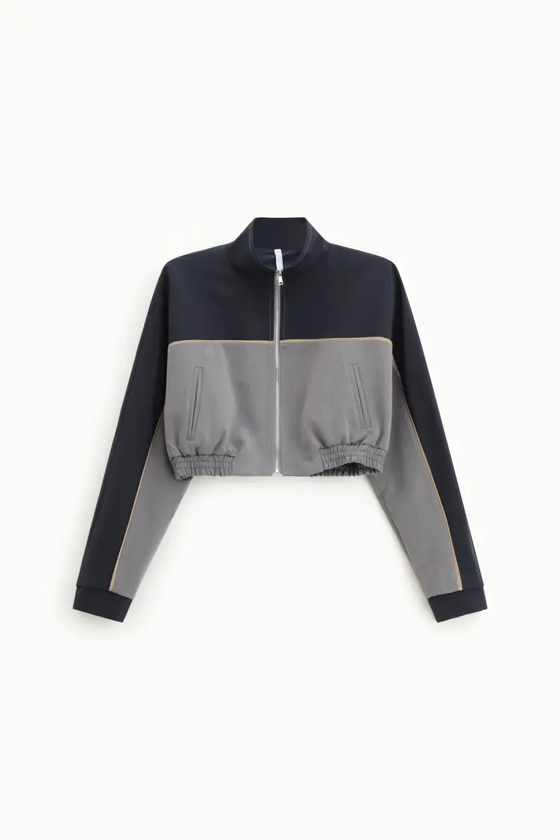 Felpa senza cappuccio con zip e inserti a blocchi Blu