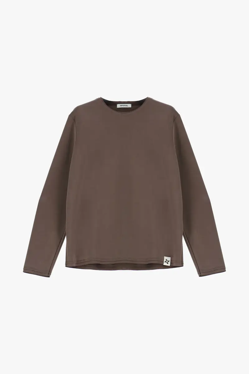 Felpa senza cappuccio girocollo regular-fit minimal Moka