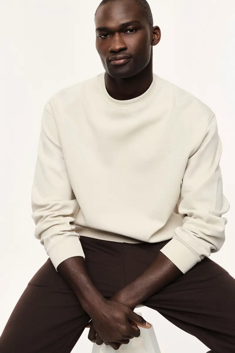 Felpa senza cappuccio girocollo regular-fit tinta unita Beige