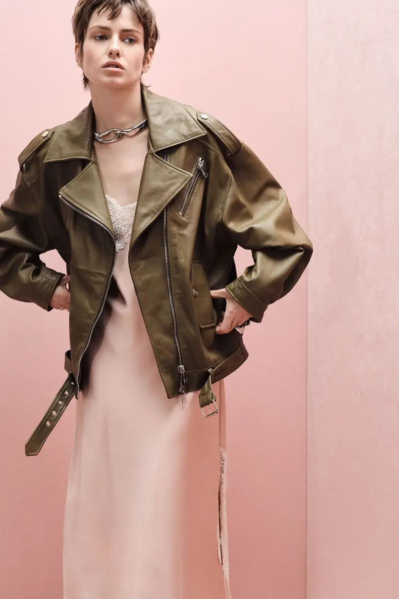 Giacca biker con zip asimmetrica e cinturino Militare miniatura 2