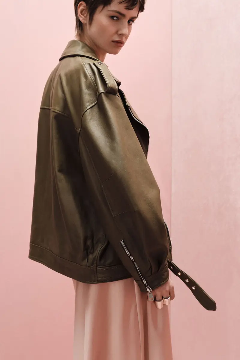 Giacca biker con zip asimmetrica e cinturino Militare miniatura 3