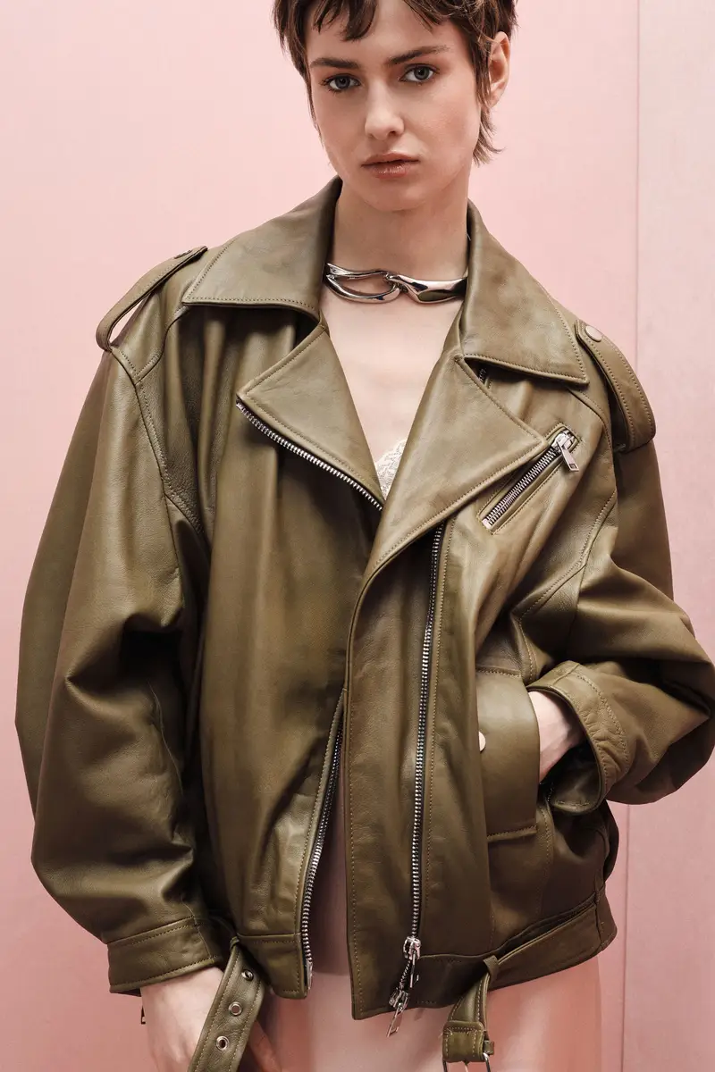 Giacca biker con zip asimmetrica e cinturino Militare miniatura 4