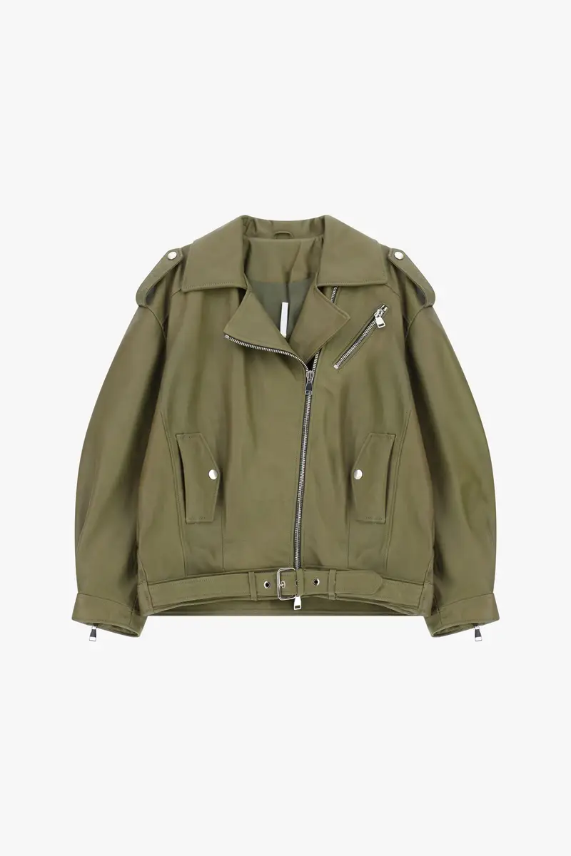 Giacca biker con zip asimmetrica e cinturino Militare