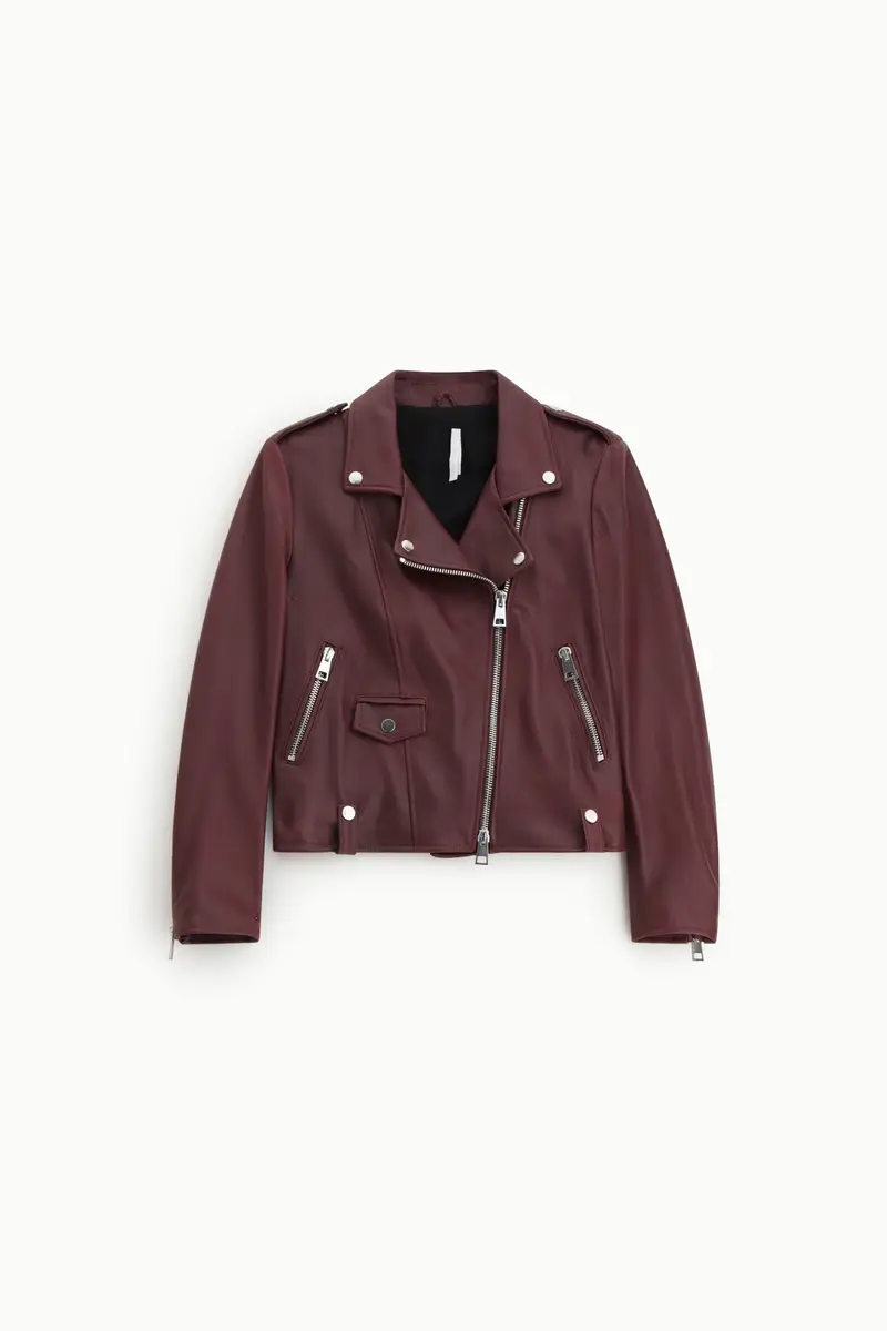 Giacca biker corta con zip e tasche Prugna