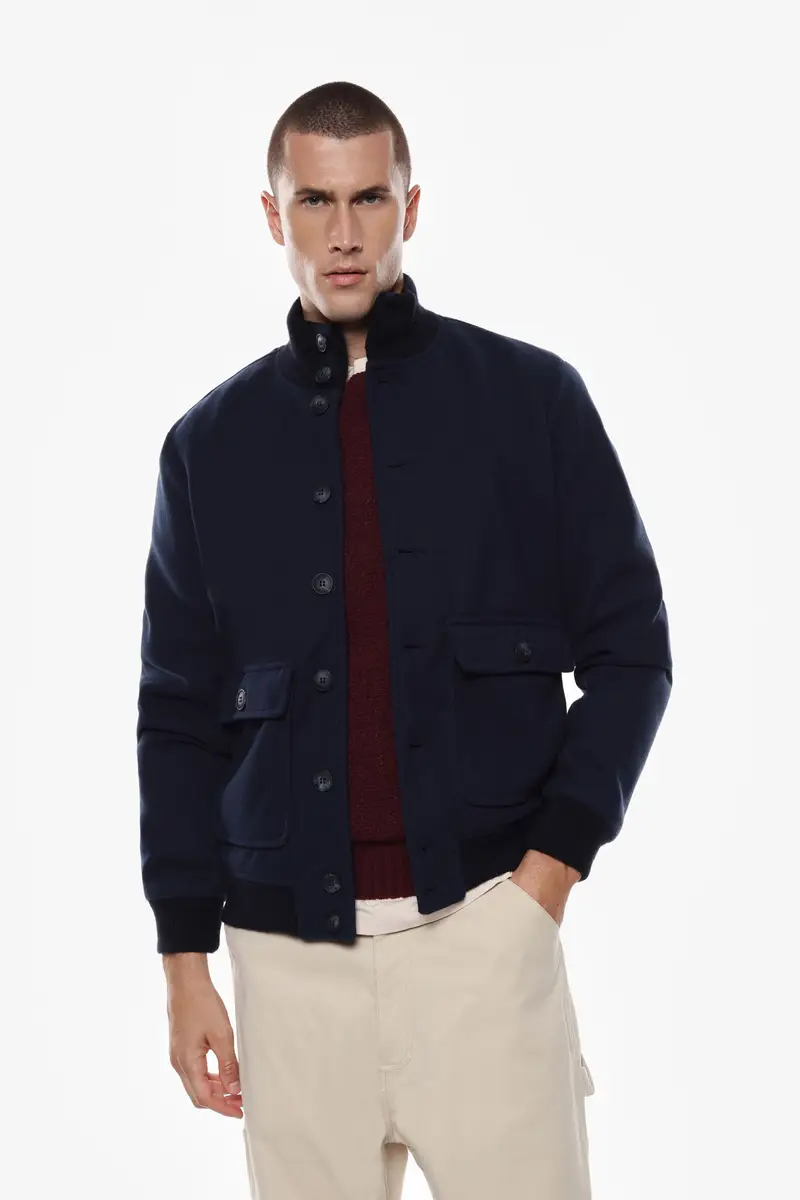 Giacca bomber con bottoni Blu