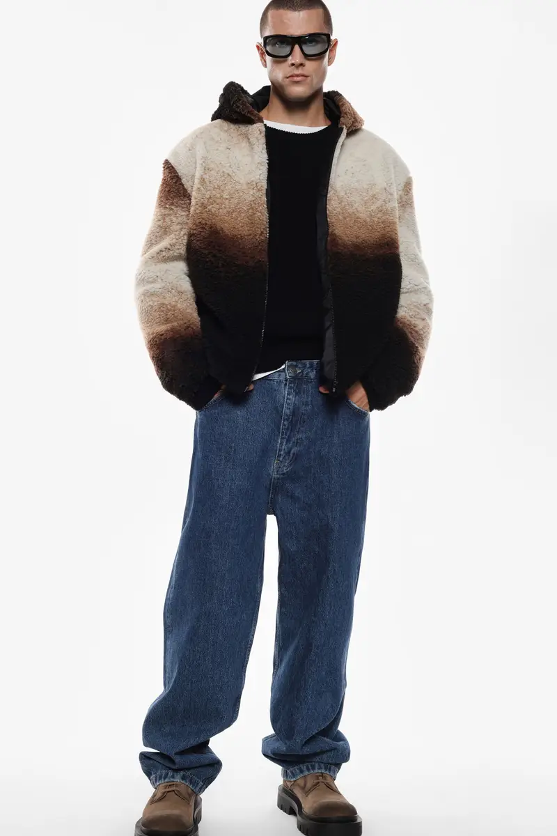 Giacca bomber con cappuccio e zip Beige miniatura 2