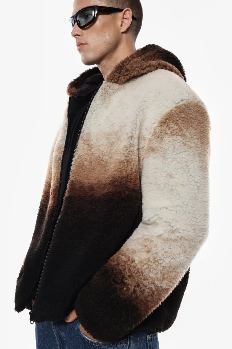 Giacca bomber con cappuccio e zip Beige miniatura 4