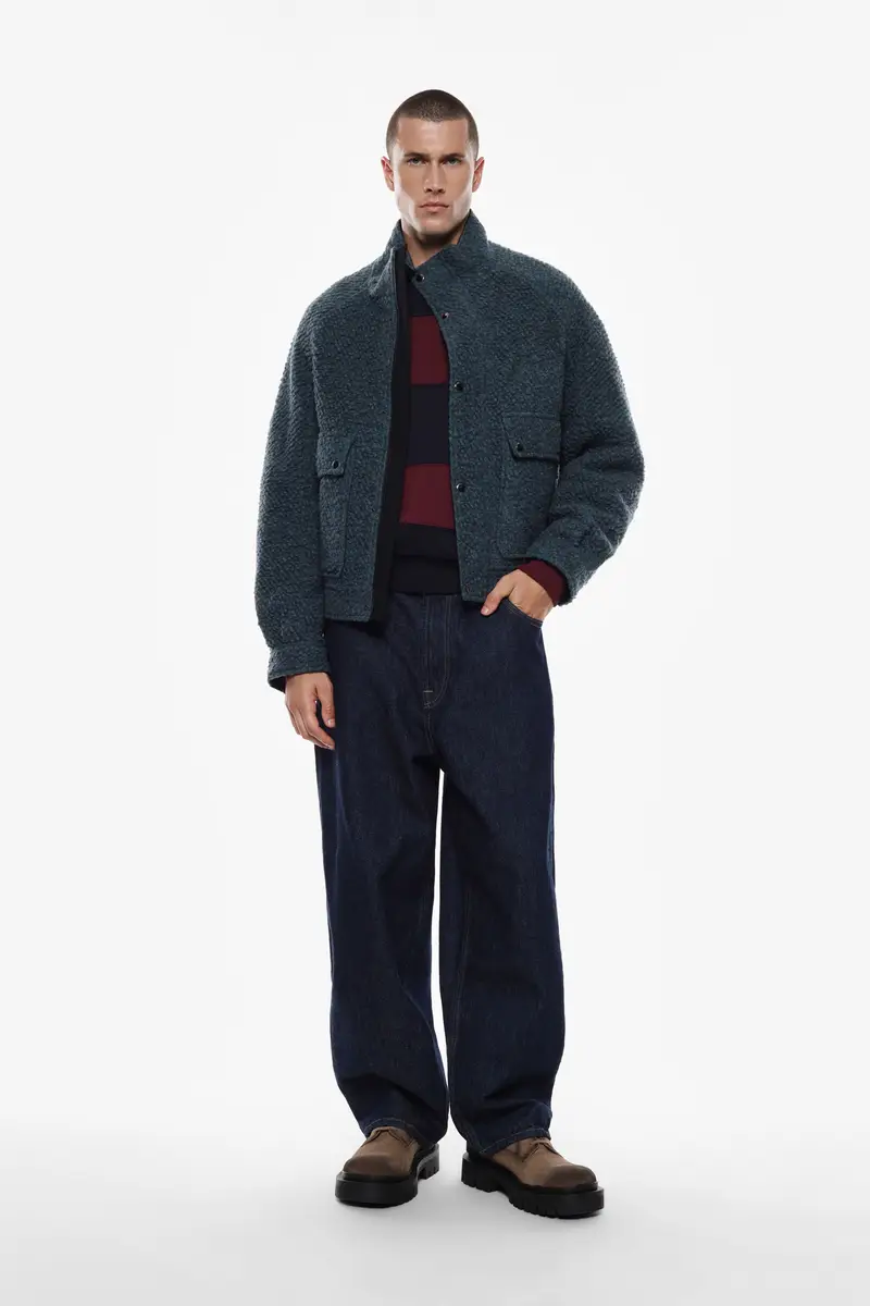 Giacca bomber con chiusura a bottoni Petrolio miniatura 2