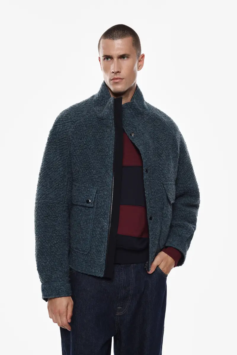 Giacca bomber con chiusura a bottoni Petrolio miniatura 3