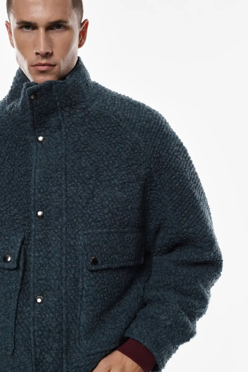 Giacca bomber con chiusura a bottoni Petrolio miniatura 4