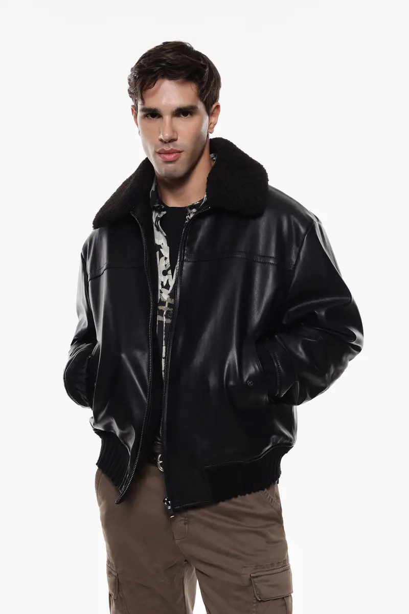 Giacca bomber con colletto imbottito Nero