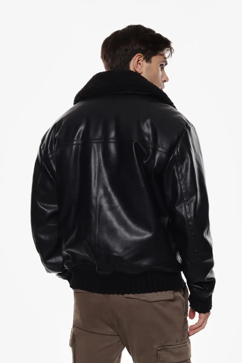 Giacca bomber con colletto imbottito Nero miniatura 2