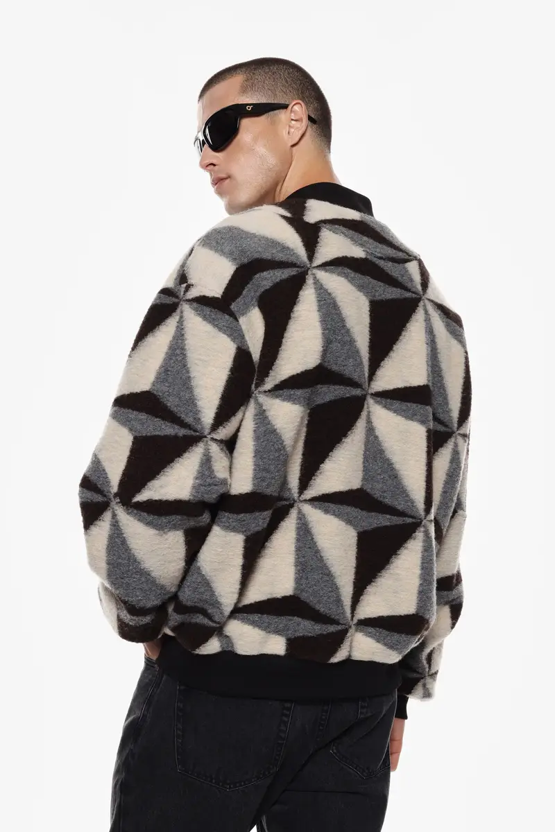 Giacca bomber con motivo geometrico Grigio miniatura 3
