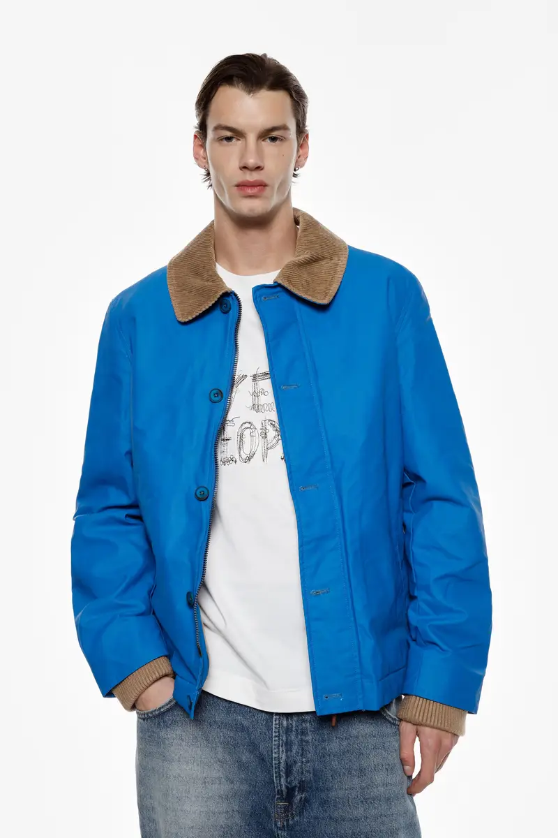 Giacca camicia colletto a contrasto e polsini lavorati Turchese miniatura 2