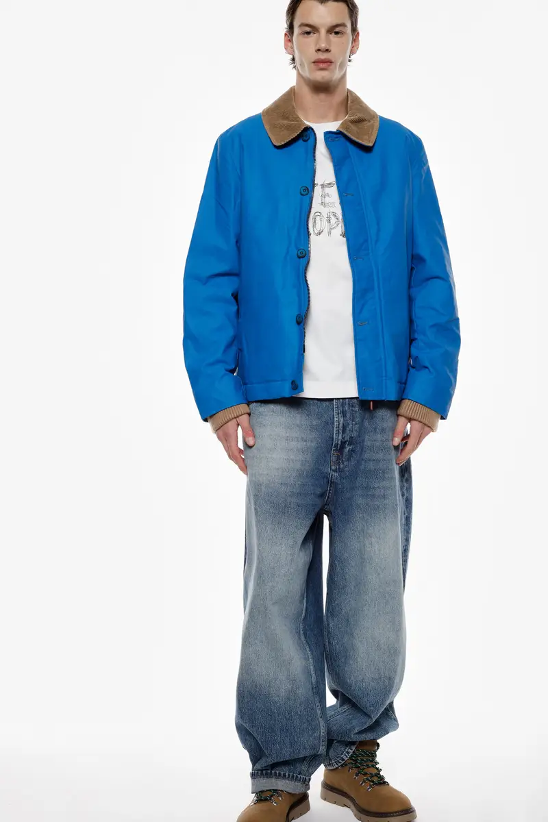 Giacca camicia colletto a contrasto e polsini lavorati Turchese miniatura 4