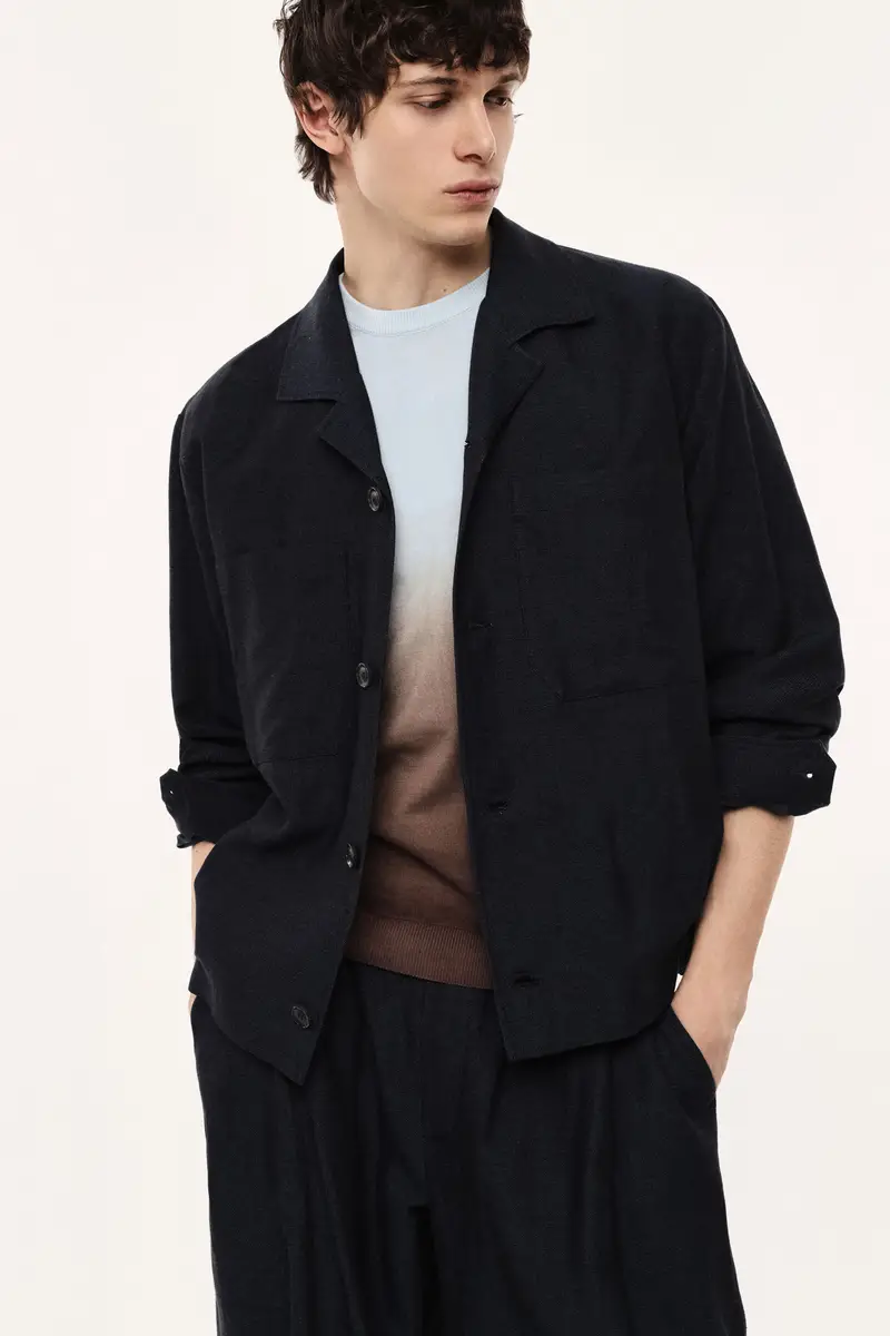 Giacca camicia con bottoni e tasche applicate Blu miniatura 2