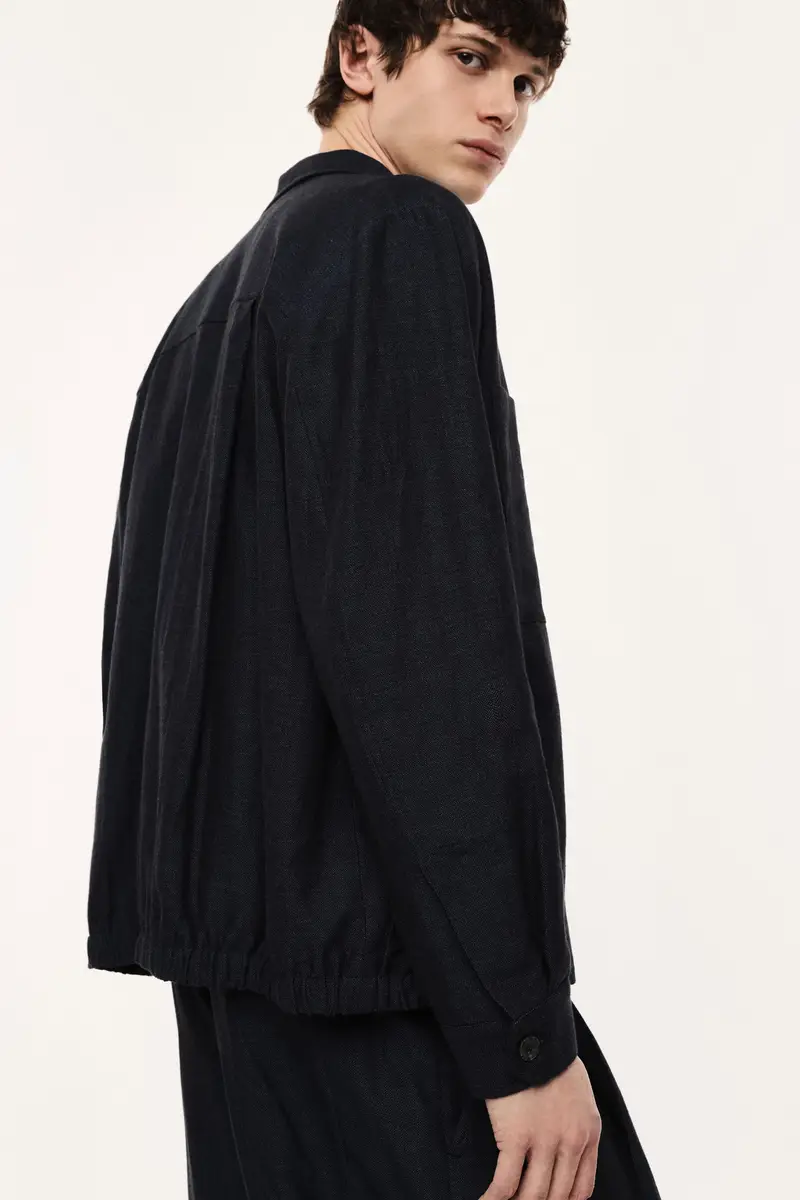 Giacca camicia con bottoni e tasche applicate Blu miniatura 3