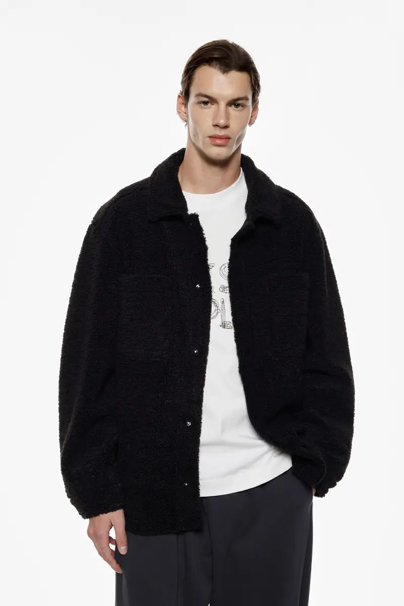 Giacca camicia con bottoni Nero miniatura 3