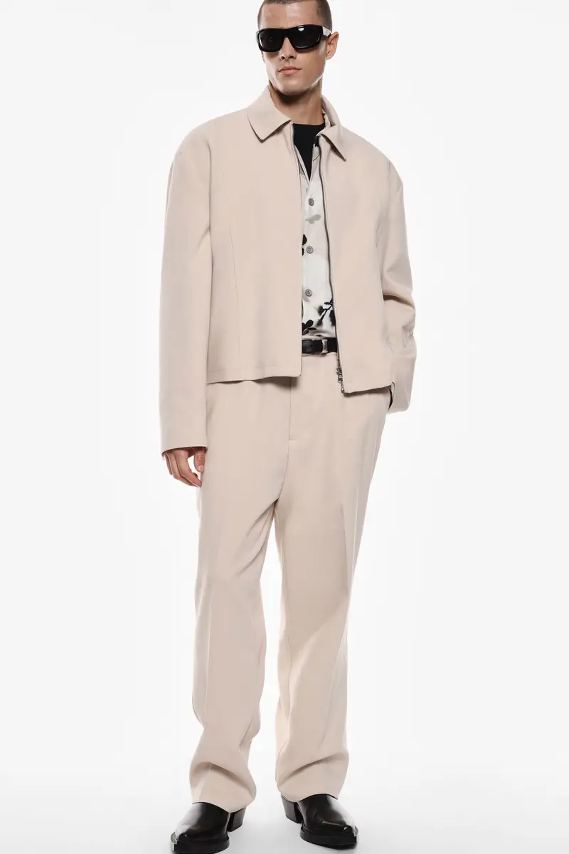 Giacca camicia con chiusura zip Beige miniatura 2