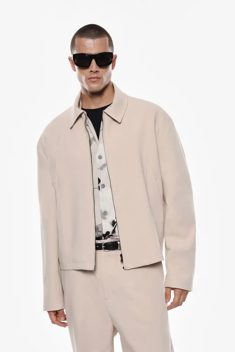 Giacca camicia con chiusura zip Beige miniatura 3