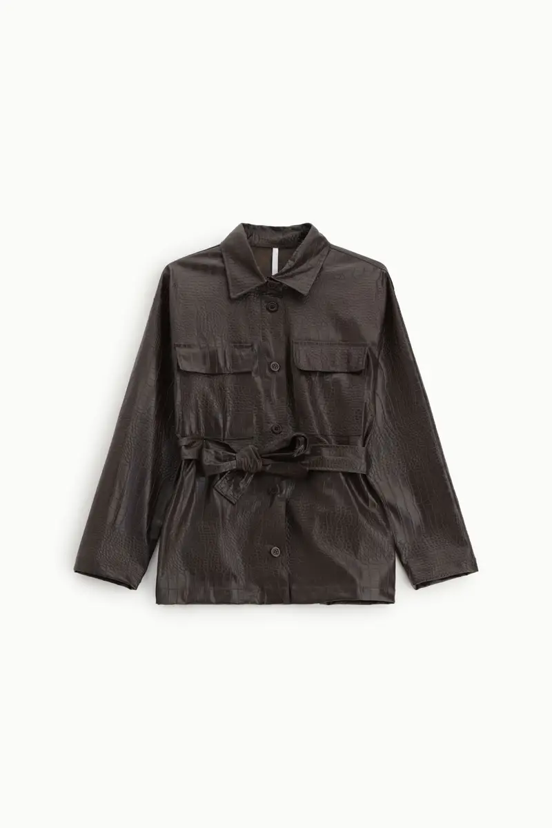 Giacca camicia con cintura e tasche frontali Cioccolato