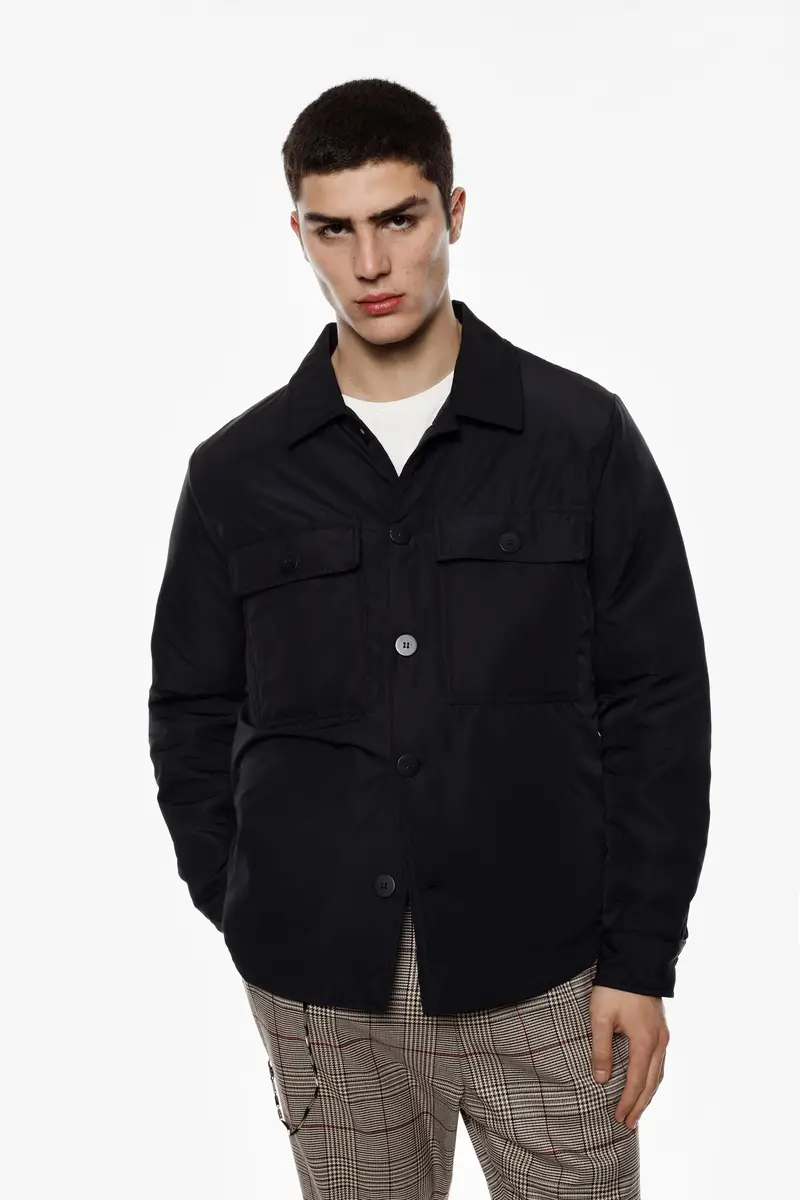 Giacca camicia con tasche frontali e bottoni Nero miniatura 2