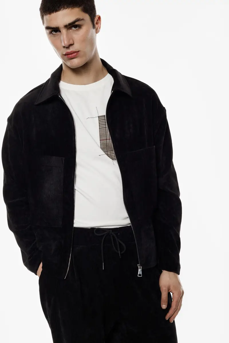 Giacca camicia con zip e tasche frontali applicate Nero miniatura 2