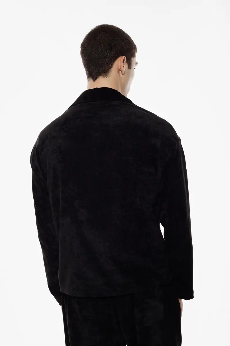 Giacca camicia con zip e tasche frontali applicate Nero miniatura 4