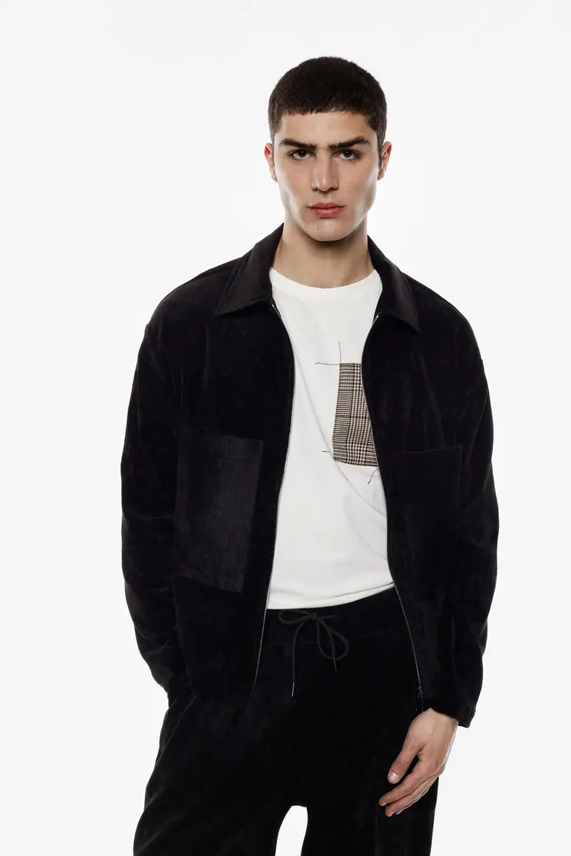 Giacca camicia con zip e tasche frontali applicate Nero miniatura 3