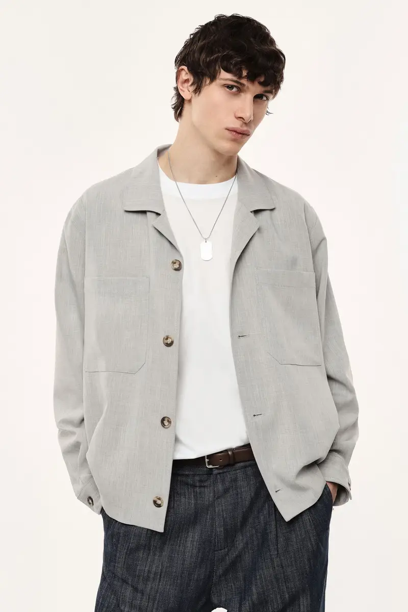 Giacca camicia regular-fit con tasche applicate Grigio chiaro miniatura 2