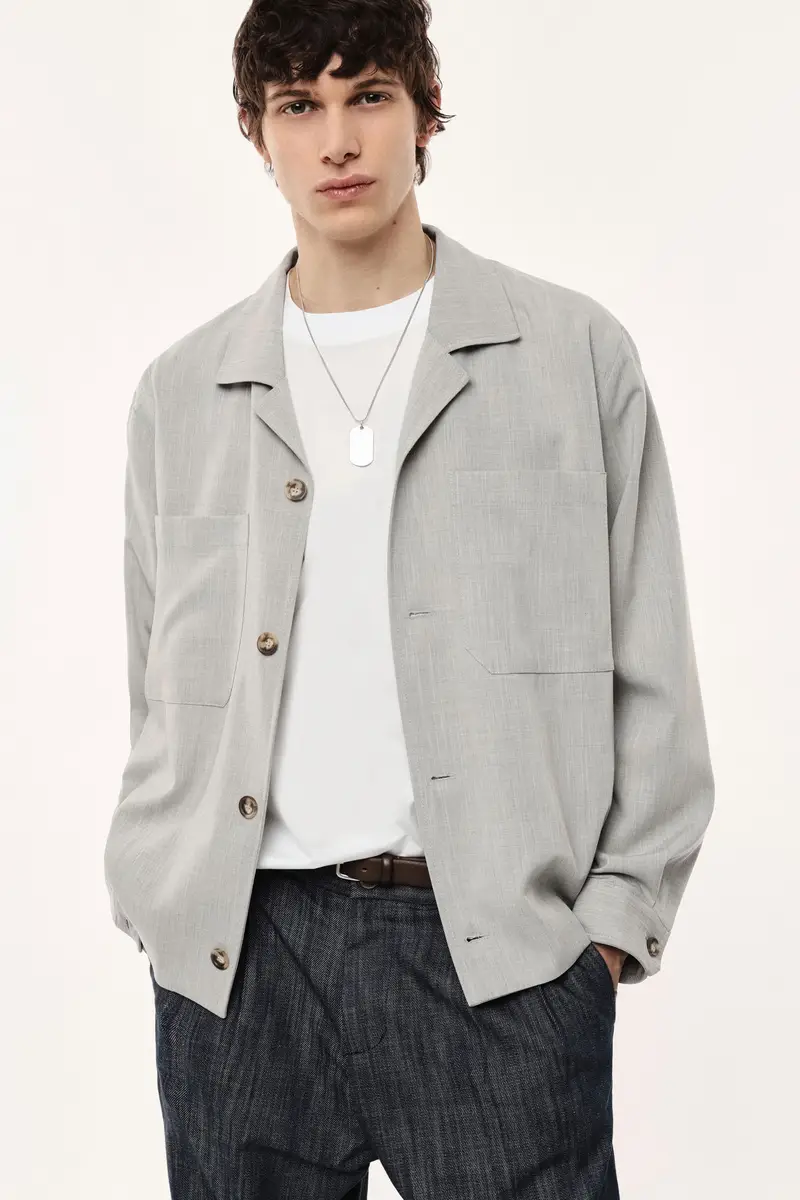 Giacca camicia regular-fit con tasche applicate Grigio chiaro miniatura 4