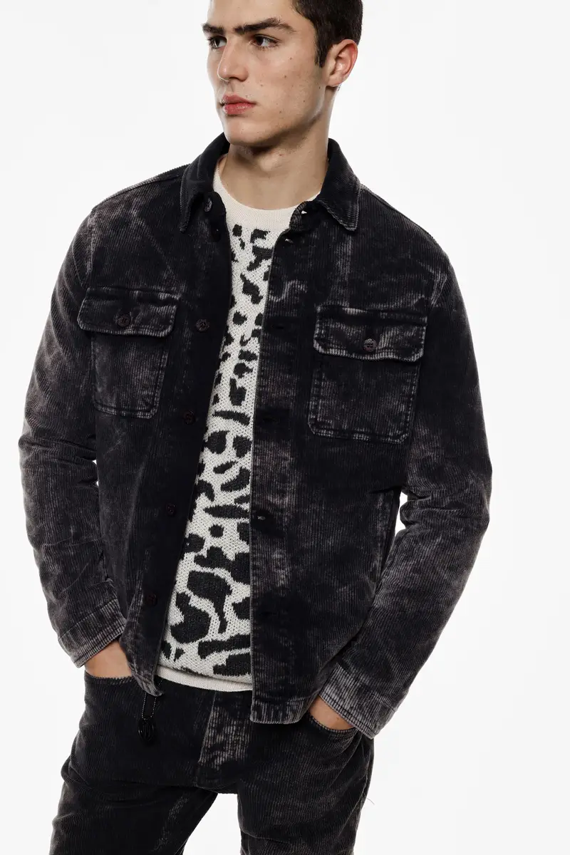 Giacca camicia velluto lavato con tasche frontali Nero miniatura 2