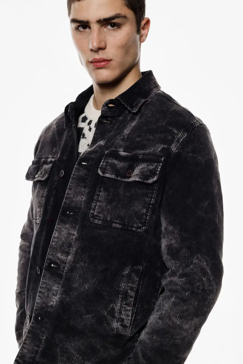 Giacca camicia velluto lavato con tasche frontali Nero miniatura 4