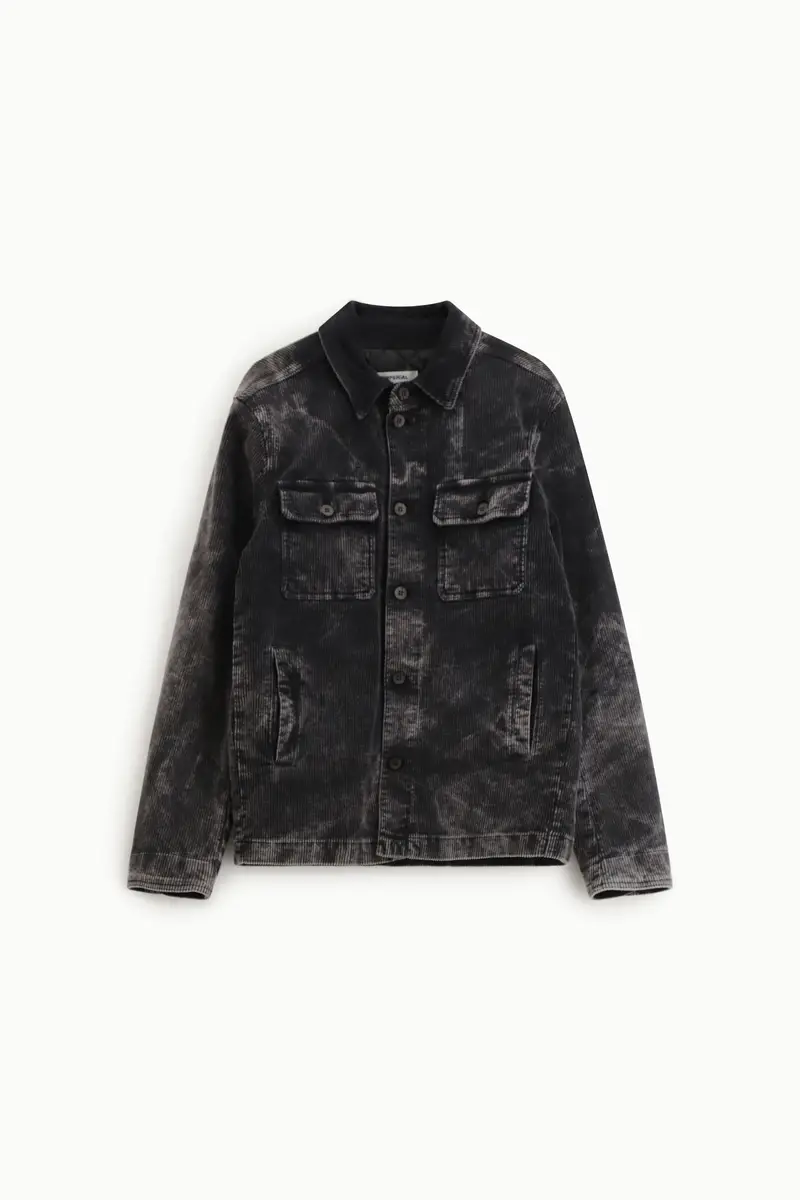 Giacca camicia velluto lavato con tasche frontali Nero