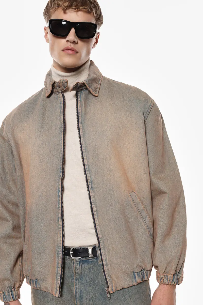 Giacca in denim con chiusura zip miniatura 2