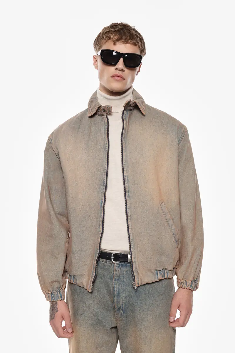 Giacca in denim con chiusura zip miniatura 3