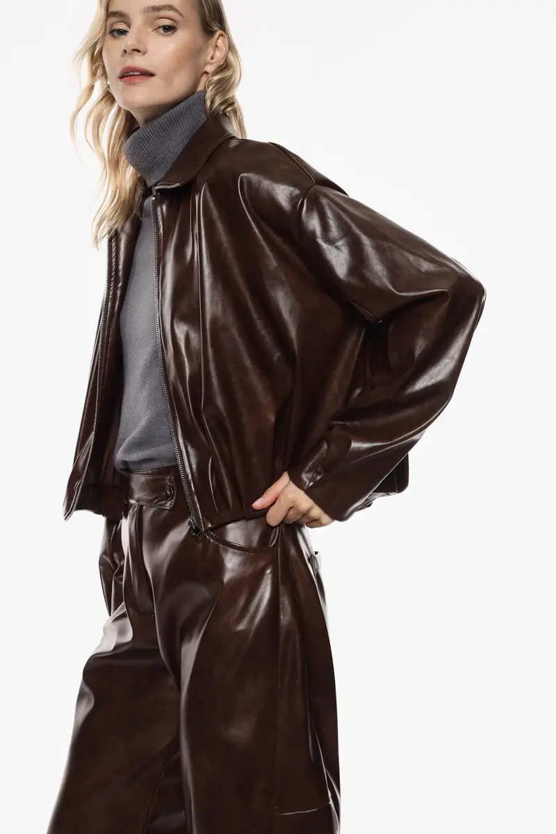 Giacca in ecopelle con zip e colletto classico Moro miniatura 2