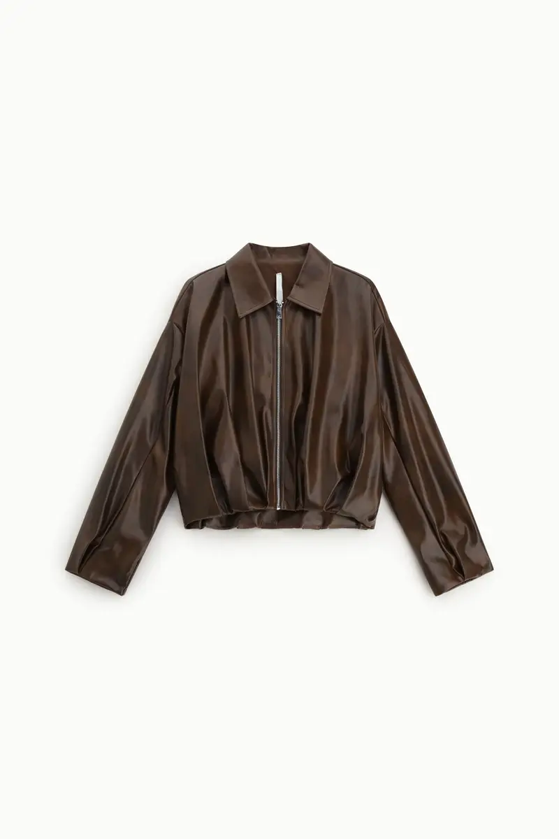 Giacca in ecopelle con zip e colletto classico Moro