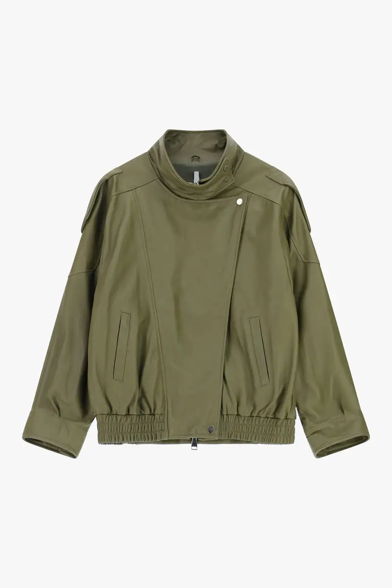 Giacca in pelle con zip e collo alto Militare