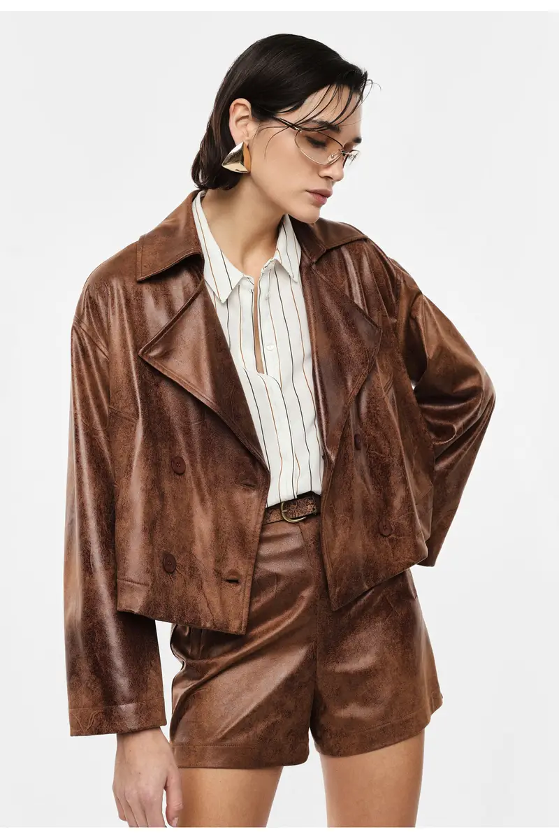 Giacca in similpelle corta doppio petto Moro miniatura 2