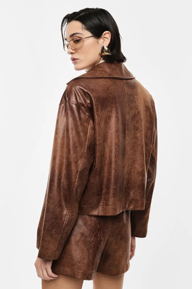 Giacca in similpelle corta doppio petto Moro miniatura 3