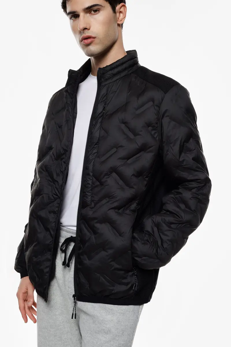 Giacca trapuntata con zip e collo alto Nero miniatura 2