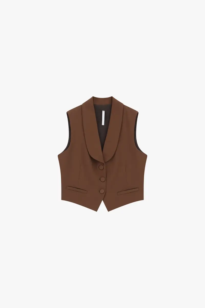 Gilet con rever e bottoni rivestiti Cacao