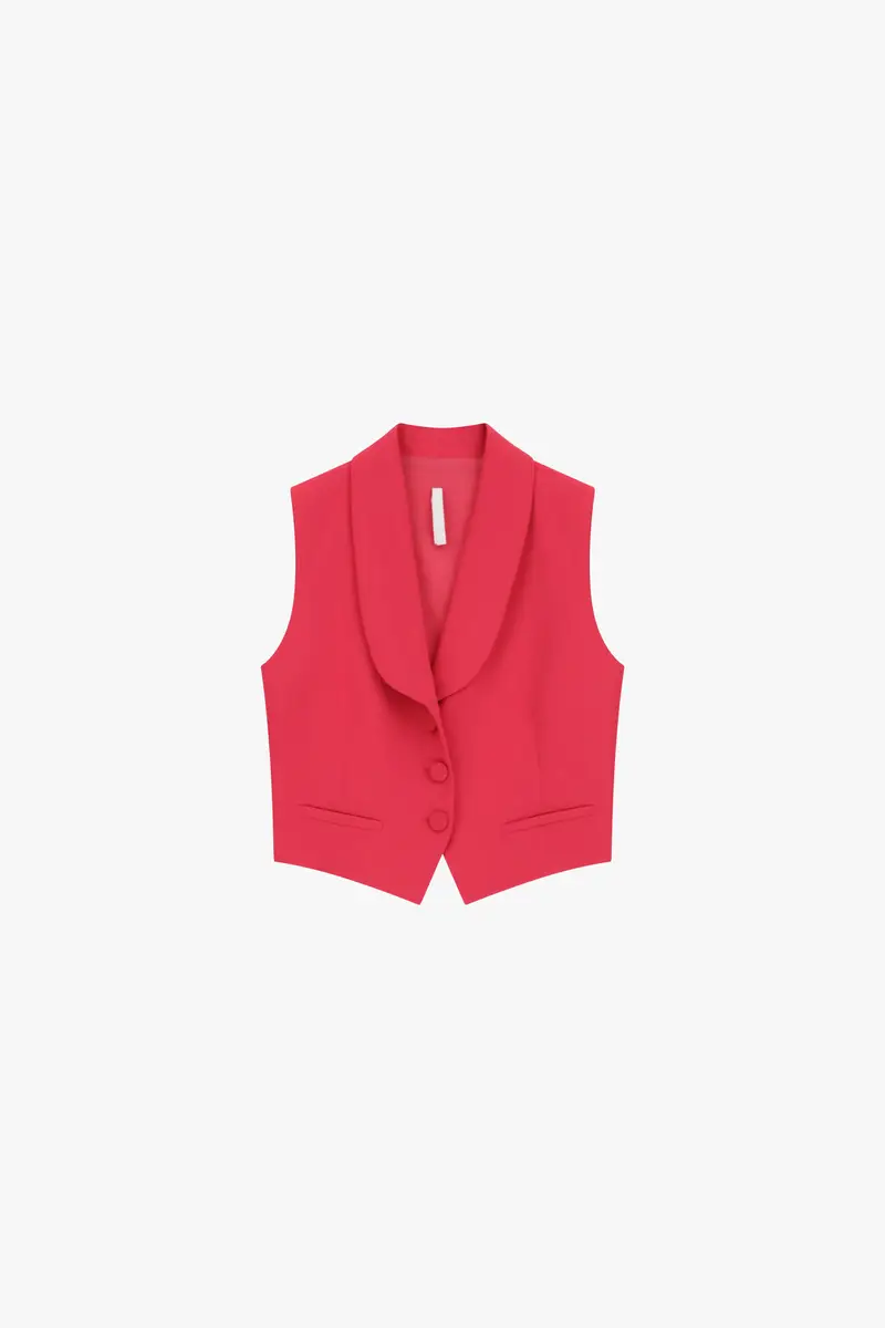 Gilet con rever e bottoni rivestiti Fuxia