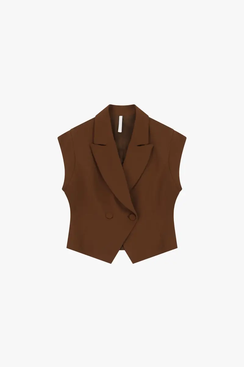 Gilet donna doppio petto con rever Cacao