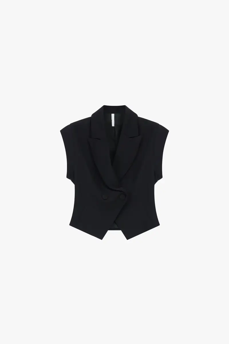 Gilet donna doppio petto con rever Nero