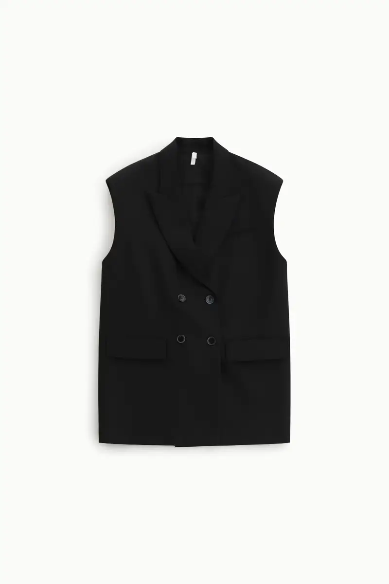 Gilet doppiopetto con revers classico e tasche Nero