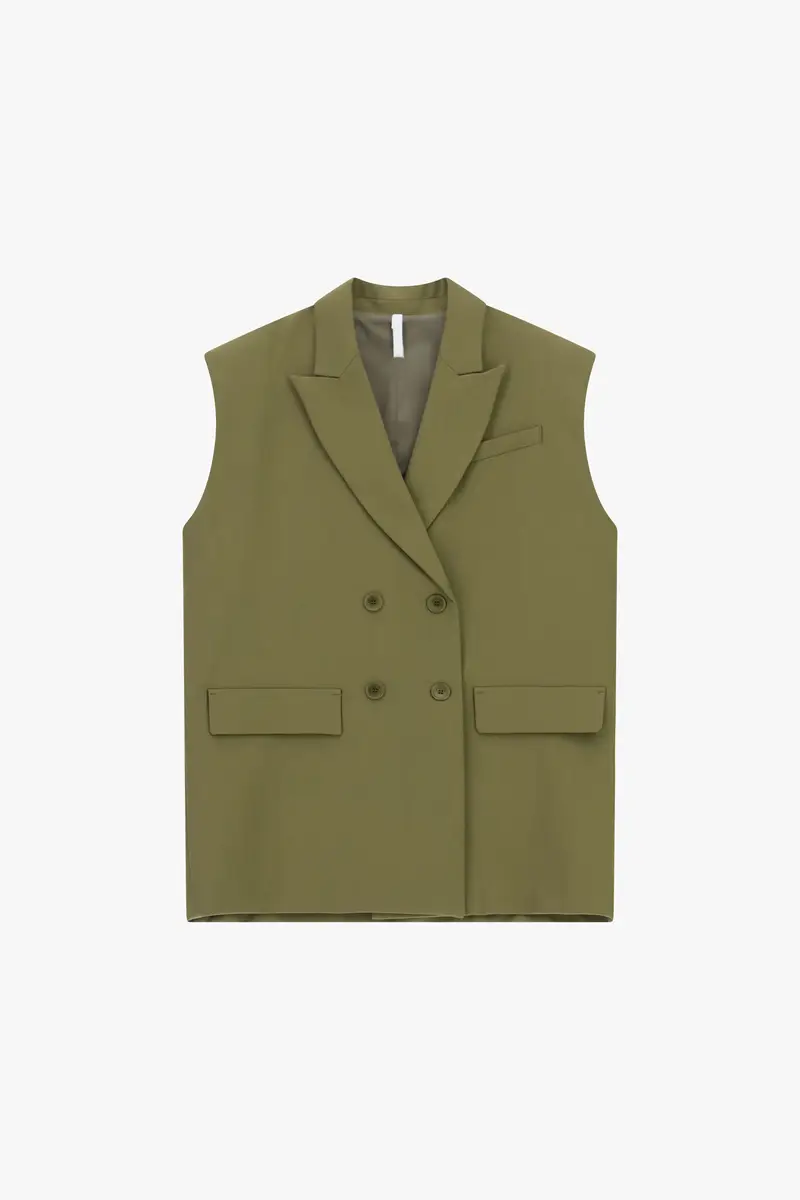 Gilet doppiopetto con revers classico e tasche Pistacchio