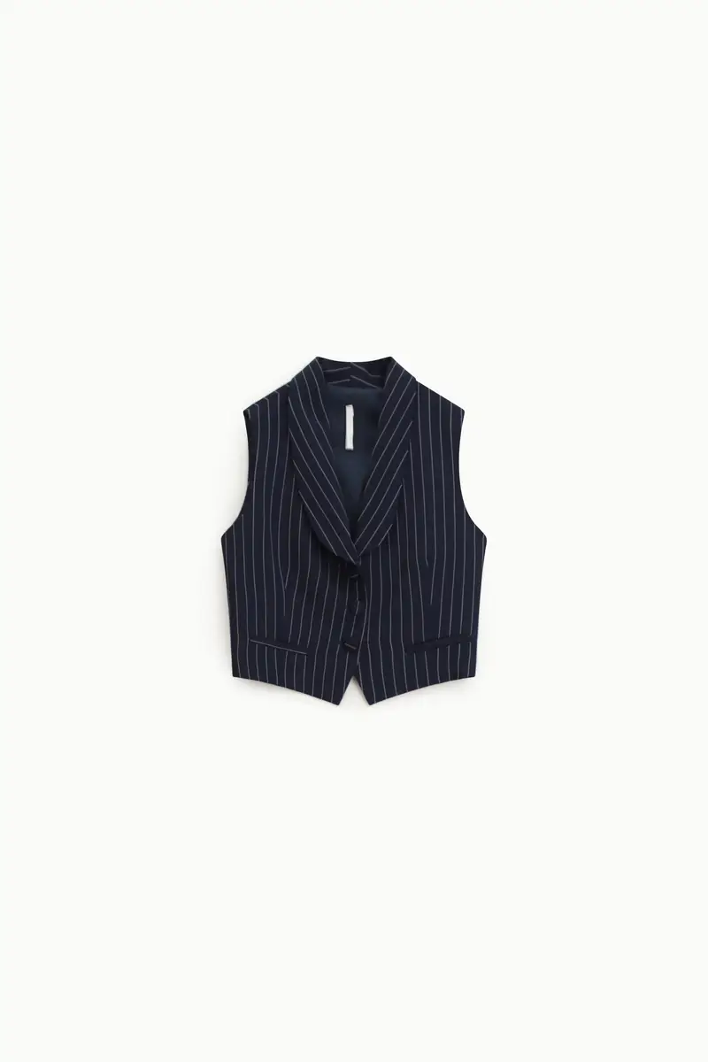 Gilet monopetto a righe con rever classico Blu
