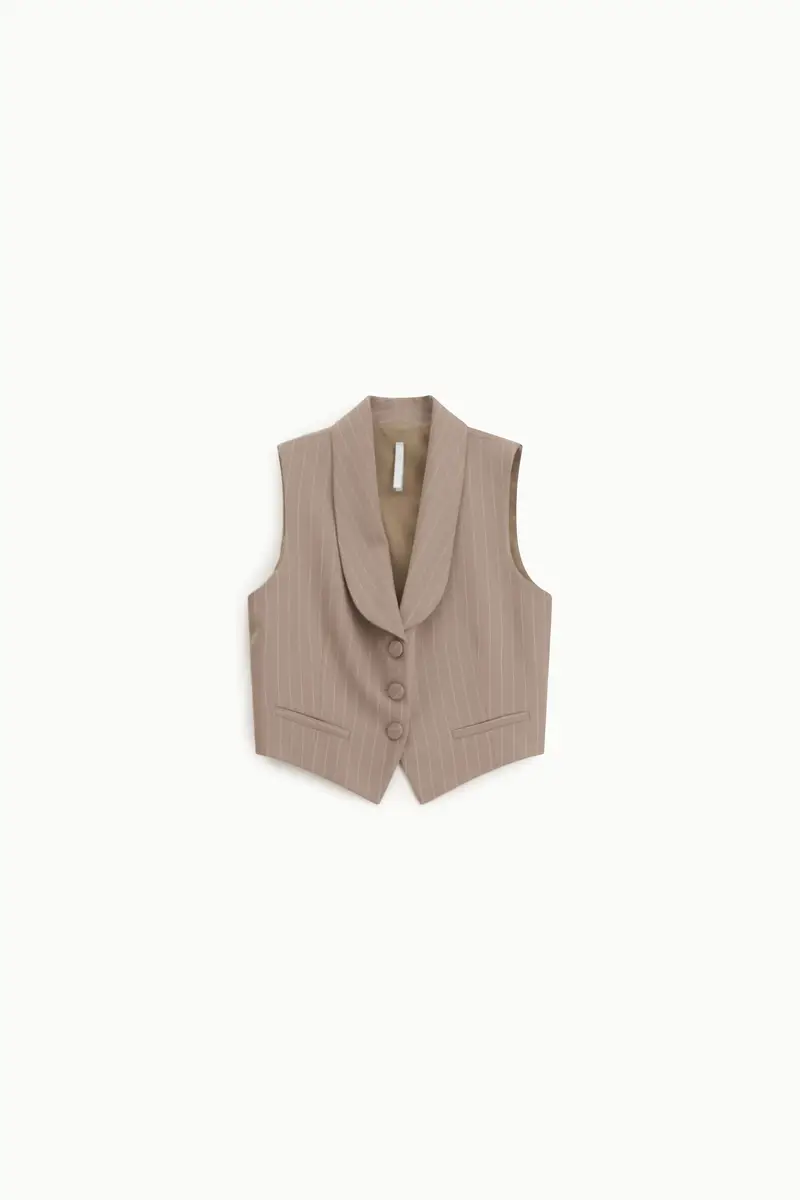 Gilet monopetto a righe con rever classico Fango